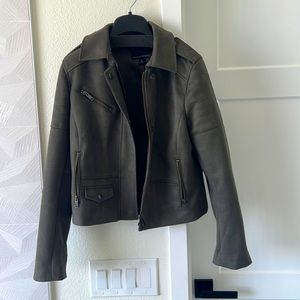 NWOT Faux Suede olive bomber moto jacket